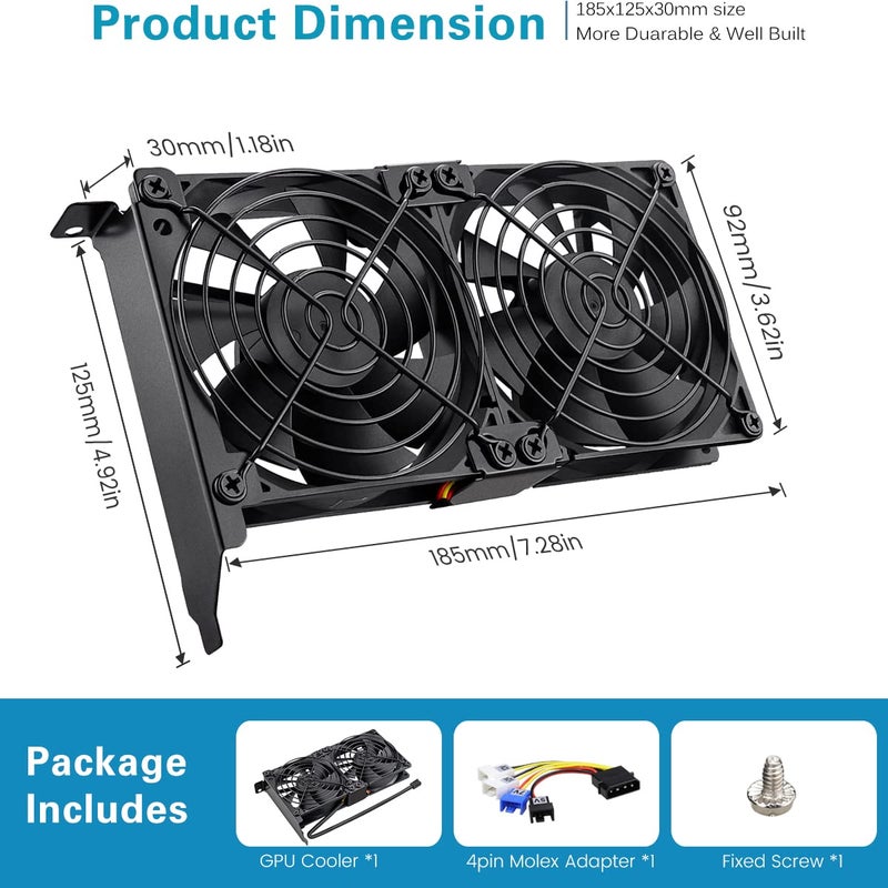 GDSTIME Graphic Card Fans, Graphics Card Cooler, Video Card Fan, PCI Slot Dual 90mm 92mm Fans, VGA Cooler - Image 3
